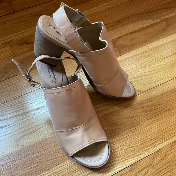 💕 Tan Leather Slingbacks with Stacked Heel 💕 - Picture 9 of 15